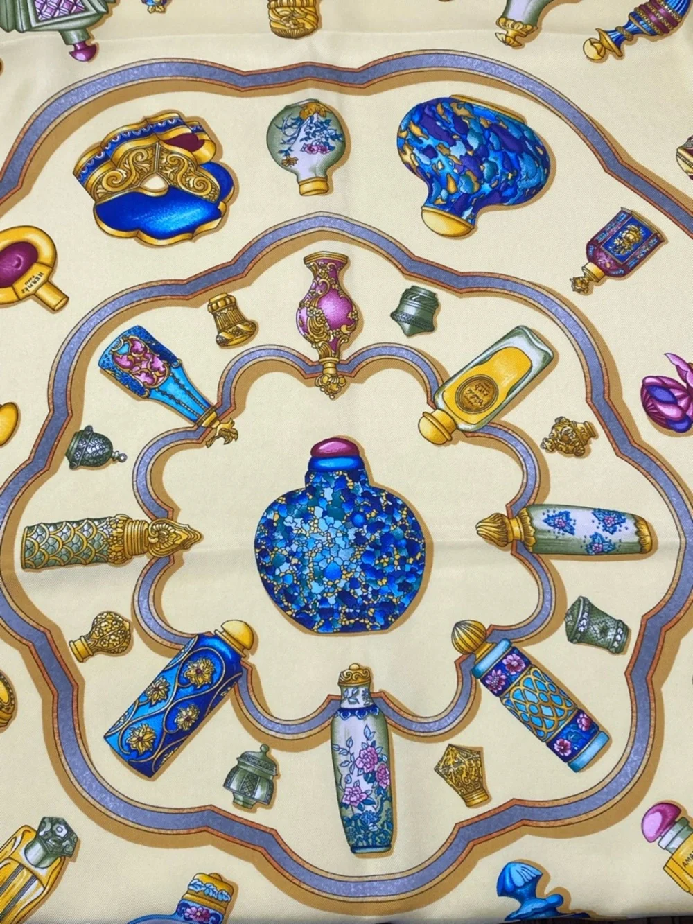 Hermes Vintage Silk Scarf Carre 90 Flacons Catherine Baschet Yellow - Picture 11 of 16